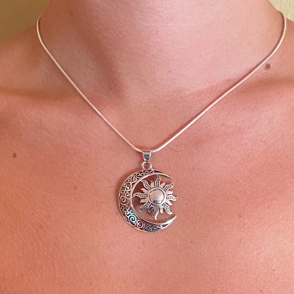 Sterling Silver Moon & Sun Necklace - Picture 11 of 16